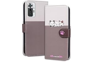 RNRIEYTA Miagon für Xiaomi Redmi Note 10 Pro Hülle,Cartoon Cute Hund Katze Handyhülle Gespleißt Brieftasche Klapphülle mit Kartenfach Ständer PU Leder Flip Case Cover Magnetverschluss,Lila