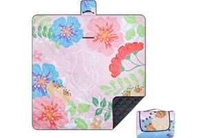 Outplea Large Floral Picnic Blanket Waterproof Foldable, 200x200 cm Pink Flower Outdoor Blankets Portable Compact Grass Mat Camping Accessories for Beach Travel Sandproof