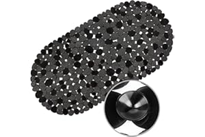 WELTRXE Mata prysznicowa, mata antypoślizgowa z tworzywa sztucznego, dla dzieci i rodziny, antypoślizgowa mata do wanny z setkami przyssawek, podłużna okrągła wkładka prysznicowa z PCW, 69 x 36 cm,