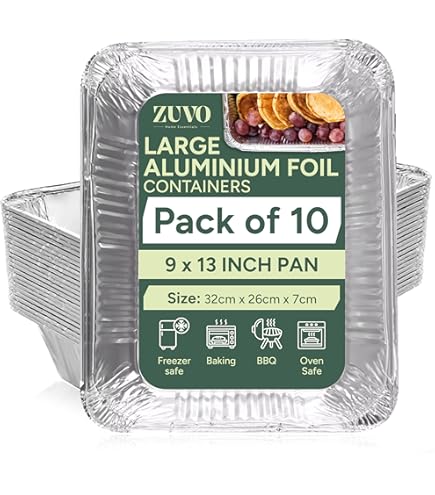 Caterserve Aluminium Foil Trays Containers For Baking Cooking Freezing And Storing Tray Size 32 Cm X 20 Cm X 3 3 Cm 10 Pack - View #10