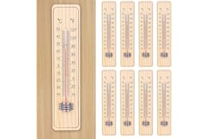 Nizirioo Zimmerthermometer Analoges 8 Stück, Holz Innenthermometer, Wetterfest Gartenthermometer, Kann ℃- und ℉ Temperatur anzeigen, Holz Thermometer für Innen und Außen (-40 bis +50 ℃)