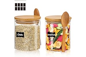 WHOLEDE Vorratsgläser mit Deckel und Löffel, 2er Set 540ml Overnight Oats Gläser, Vorratsdosen Glas, Glasbehälter, Meal Prep , Joghurtgläser für Küche Lebensmittelaufbewahrung
