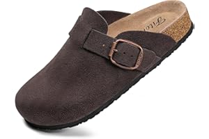 FITORY Damen Clogs Slip-On Kartoffelschuhe Leder Pantoletten Spitze Wildleder Kork Fußbett Größen 37-43