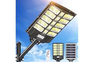 papasbox Solarna lampa podłogowa LED 1200 W z pilotem zdalnego sterowania | 6500K zasilana energią słoneczną z czujnikiem ruchu | wodoodporna lampa solarna IP65 do dróg, ogrodów