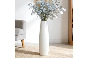 Duoqulou 60 cm vit keramikvas av hög kvalitet, stor golvvas, dekorativa blomvaser för vardagsrum, kontor, sovrum, modernt hem