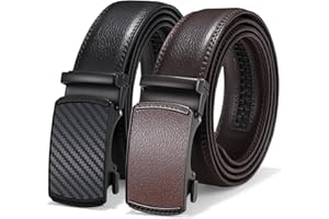 LEACOOLKEY Men's leather belt with slide automatic, Adjustable Ratchet Belt 35mm for men for business casual