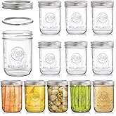 Tebery 12 Pack 16oz Mason Jars with Lids, 480ml Wide Mouth Canning Glass Jar for Overnight Oats, Salad Jars, Pickling Jars, J