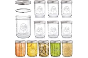 Tebery 12 Pack 16oz Mason Jars with Lids, 480ml Wide Mouth Canning Glass Jar for Overnight Oats, Salad Jars, Pickling Jars, Jam and Breakfast