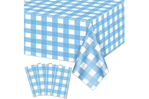 Hegbolke 4 Pack Blue Gingham Tablecloths, Blue and White Checkered Tablecloths 86 x 51 Inches Gingham Tablecovers Rectangular Waterproof Picnic Table Covers for Birthday Party Supplies