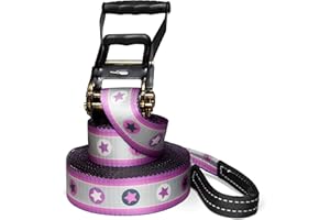 SECOROCO Kit de Slackline - Motif étoiles Roses - Longueur : 25 m - Kit Complet pour Enfants, débutants et familles - avec Corde de Maintien et Sac de Transport (25)