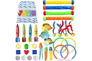 JOYIN 32 Stück Tauchen Pool Spielzeug Set enthält Tauchringe, Tauchen Sticks, Toypedo Bandits, Tauchen Spielzeug Bälle, Kraken, Fische&Piraten Schätze, Unterwasser versinken Pool Spielzeug für Kinder