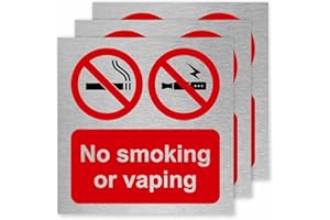 Viro Display No Smoking No Vaping Slimline Aluminium Sign – 3 Pack – 150 x 150mm – Durable 0.5mm Aluminium with Printed Surface & Self-Adhesive Tape, Professional Signage for Offices & Public Spaces