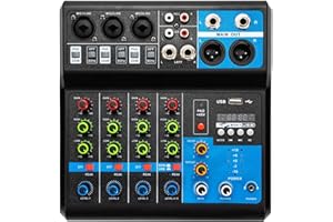 MINRS Mini Audio DJ Mixer Soundboard Console System 5 Kanal Stereo Sound Mischkonsole DJ-Aufnahme-Mixer Soundboard-Mischpult USB Bluetooth MP3 48V Phantomspeisung