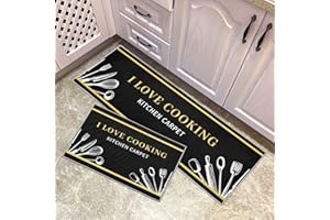 YORDET 2 Pcs Kitchen Mat Set Non-slip Washable Floor Carpet Kitchen Rug Set Kitchenware Knife and Fork Pattern Floor Mat for Kitchen (Knife & Fork, 43x150cm+43x75cm)