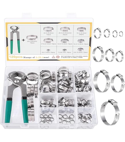Oetiker Stepless Single Ear Clamps, Size 1-3/4" (45.5 Mm), 100-Pack - Stainless Steel, 360° Seal, For Hoses, Pipes, Automotive