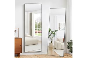 WOLIBEER Großer Ganzkörperspiegel 165 x 60 cm, Ganzkörperspiegel mit schwarzem Aluminiumrahmen, rechteckiger Wandspiegel, Standspiegel für Schlafzimmer, Ankleidezimmer, Fitnessstudio, Flur