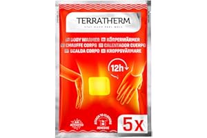 TerraTherm Parches de calor para la espalda, cuello y hombros – 12h de agradable calor profundo, calentador de espalda – Calentador de cuerpo autoadhesivo y activado por aire – 5 piezas