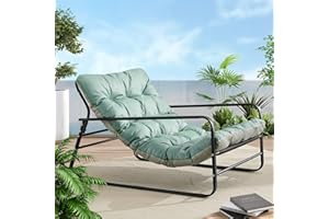 HomeMiYN Sillón de salón de jardín con cojín reversible, sillón de jardín, balcón, muebles de acero, silla acolchada para 2 personas, sillón de jardín, exterior, tumbona de relax, balcón, jardín