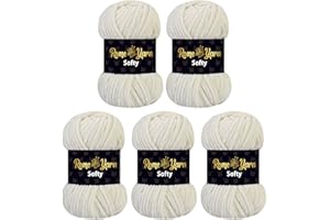 Rome Yarn Softy 5 x 100g - 120m Velvet Yarn | Chenille Yarn | Velvet Lux Yarn | Chunky Yarn | Soft Yarn | Fluffy Yarn | Bulky Yarn | Thick Yarn | Yarn for Crochet | Wool for Knitting (910 Cream)
