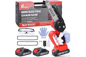 6 inch Mini Kettensäge mit Akku, Aoresac Akku kettensäge mit 2 Batterie und Ketten, 800W Sicherheitstaste Einhand Kettensäge für Handkettensäge zum Schneiden von Äste und Garten