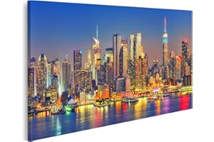 islandburner Picture on Canvas Manhattan Sunset View Night New York USA Pictures Wall Pictures Poster