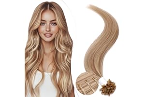 Elailite Extensiones Queratina Pelo Natural sin Clip #18P613 Ash Rubio Mecha Rubio Muy Claro, 25 Mechas 25g U Tip Keratin Cabello Humano 40cm
