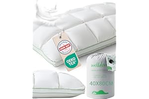 ‎WELLDORA Welldora Premium Kopfkissen 40x80 | 100% Daunenfasern & Federn | Innovatives Puffwolken-Design für höchsten Komfort & Ergonomie | Mittelfestes Kissen fachärztl. geprüft, Oeko-Tex zert. in der Schweiz
