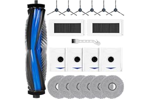 Fixbetter Kit d'accessoires pour Ecovacs Deebot N30 PRO OMNI / N30 PRO / N30 OMNI aspirateur robot, 1 brosse à rouleau, 2 filtres, 6 lingettes, 4 sacs à poussière, 6 brosses latérales de rechange pour