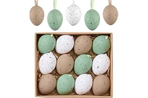 Valery Madelyn 12pcs Easter Egg Decoration Tree Ornaments Set, 4CM Shatterproof Hanging Easter Eggs for Tree, Nature Green Basket Stuffers Egg Bulk for Spring Window Party Decor