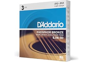 D'Addario EJ16-3D Fosforbrons Akustiska Gitarrsträngar, Lätt, 3 Set