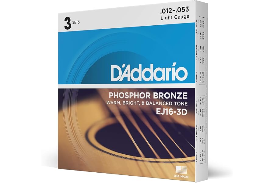 D'Addario Cuerdas Guitarra Acustica - Cuerdas de Guitarra - Cuerdas de Guitarra Acustica - EJ16-3D - Extra Ligero, 12-53 - 3-