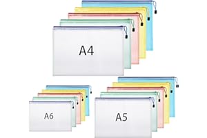 ‎HEMIKS 15 Stück Dokumententasche A4+A5+A6, Wasserdichte Reißverschlusstasche Dokumentenmappe mit Reißverschluss Dokumententaschen für Datei Prüfungspapier Quittungen Kosmetika (5 Farben)