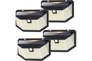 [4 Pezzi]iPosible Luce Solare Led Esterno,Super luminoso 300LED Lampade Solare da Esterno 5 Facce Illuminazione a 270° Faretti Led Solari con Sensore di Movimento IP65 Impermeabile per Parete,Giardino