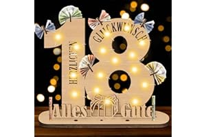 Herbst 18. Geburtstag Geldgeschenk Mädchen Junge, 18. Geburtstag Mädchen Originelle Geschenk Holz-Schild mit LED Gästebuch, Geldgeschenke für Jubiläum, Personalisierbares Geschenk