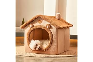 Jiupety Niche pour Chien Interieur avec Oreilles d'ours, Niches à Chien pour Chats et Chiots, Maison Chien avec Toit, Dog House Taille L, Brown Bear