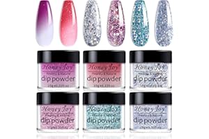 HONEY JOY 6 Box/Set Color Mood Changing Fine Dipping Powder Dip Nail Holographic Glitter Sequin Colors Kits,Red,Rose Pink,Blue,Blue, Silver (W1-W2-122-123-134-136-10g/box)…