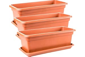 ‎2FRIENDS Blumenkasten mit Untersetzer 40 cm 3 Stück, Balkonkasten eckig Balkon, Terracotta, hochwertiger Kunststoff, Made in EU