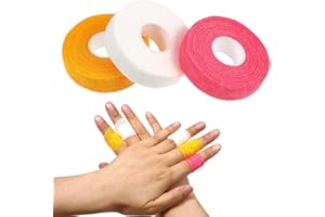AIYORSE 3 Rolls Thimble Tape for Hand Sewing, 0.74-Inch x 46-feet Self-Adhesive Cotton Tape for Hand Sewing Nail Finger Protector, DIY Sewing Tools for Quilting Crocheting Embroidery (Pink, White, Yellow)