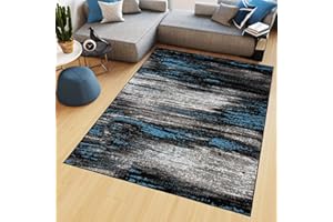‎TAPISO TAPISO Maya Teppich Kurzflor Modern Verwischt Meliert Streifen Design Schwarz Grau Blau Weiß Wohnzimmer Schlafzimmer ÖKOTEX 120 x 170 cm