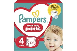‎PAMPERS Pampers Pants Pieluchomajtki Rozmiar 4 (9-15kg), 108 Sztuk, Pieluchy z Kieszonką Stop & Protect Zapobiegającą Przeciekaniu z Tyłu