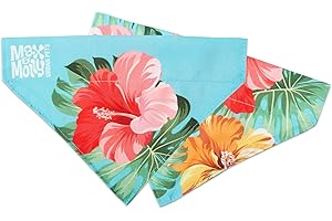 Max & Molly Wende-Halsband aus Stoff für Hunde & Katzen, weicher Stoff, ohne Binden, Kragenschiebe durch obere Schlaufe (Hibiskus, mittelgroß)