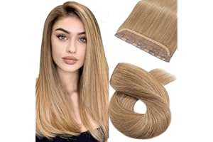 SILK-CO 30cm - Extensiones de Clip de Cabello Natural [1 Piezas 5 Clips] 27# Rubio Oscuro Pelo Humano 100% Remy Human Hair Lisas Postizos Pelucas para Mujer