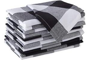Encasa Homes Tovaglioli da tavola 12 pz Set di grandi 43 x 43 cm (17 x 17 inch) - Controlli Bufalo nero - Assorbente Pesante cotone pesante partito tessuto tessuto lavabile in lavatrice per la casa