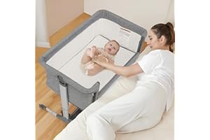 KISDREAM Beistellbett Baby, 3 In 1 Babybett Zustellbett Stubenwagen Babywiege Tragbares Baby Reisebett Mit Matratze & Rollen Verstellbar Kinderbett Beistellbett mit Wiegefunktion Für Neugeborene Kleinkinder