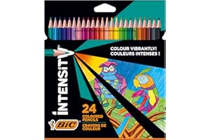 ‎BIC BIC Intensity Buntstifte, Dreikant-Malstifte, Farbstifte zum Malen in 24 Farben, im Karton Etui, Bruchsichere Mine & ohne Holz