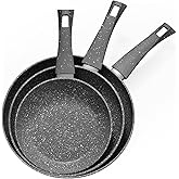 Rainberg 3PK Nonstick Frying Pans Set, Professional Chefs Kitchen Cookware 20cm, 24cm & 28cm, Non Toxic Pans for Cooking, Gra