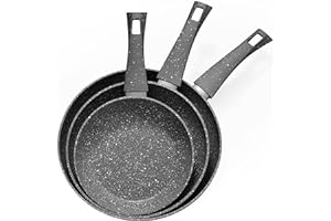 Rainberg 3PK Nonstick Frying Pans Set, Professional Chefs Kitchen Cookware 20cm, 24cm & 28cm, Non Toxic Pans for Cooking, Granite Frying Pan Nonstick Coating, Anti-Scratch Pans, All hobs Compatible.