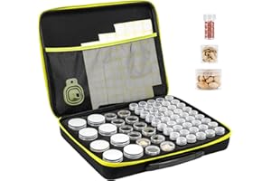 ProCase 65 Slots Seed Storage Organizer Box, Sturdy Vault Packet Containers for Garden Vegetable Plant Flower, Keeper Set with Label Stickers, Funnel, 3 Sizes of Storage Bottles 1 oz 3 oz 5 oz