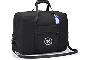 BAGZY Dla Easyjet Bagaż Podręczny 45x36x20 Spłaszczalna Torba Podróżna Dla Samolotu 32L Wasserdicht Duża Torby Podróżne Weekender Torby Sportowa Torba Bagażu Podręcznego Mężczyzn Kobiet Czarny