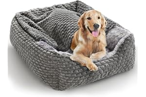 Heymamba Large Dog Bed Rectangle with Low Front Edge Design, Pet Dog Cave Bed with Hooded, Pet Beds Dog Snuggle Bed with 20,000 Rubber Particles Anti Slip Bottom for Golden Retriever,78x63x23cm